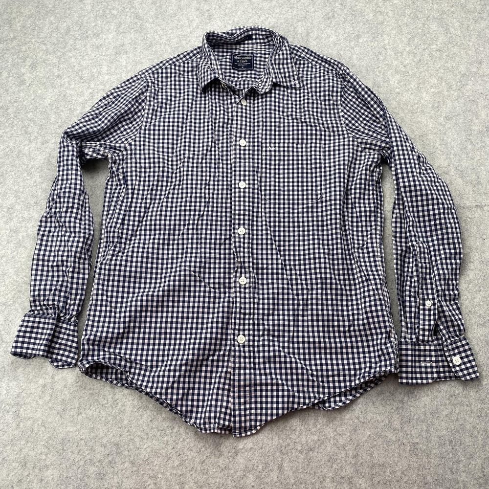 Abercrombie & Fitch Shirt Mens Medium Blue Check Long Sleeve Button Up Casual